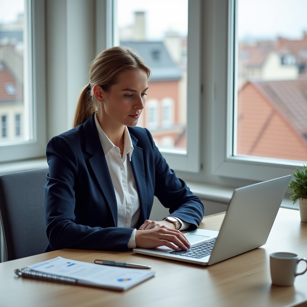 Unternehmerin lernt SEO am Laptop
